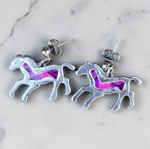 🐴 Vintage Abalone Shell Inlaid Horse Earrings